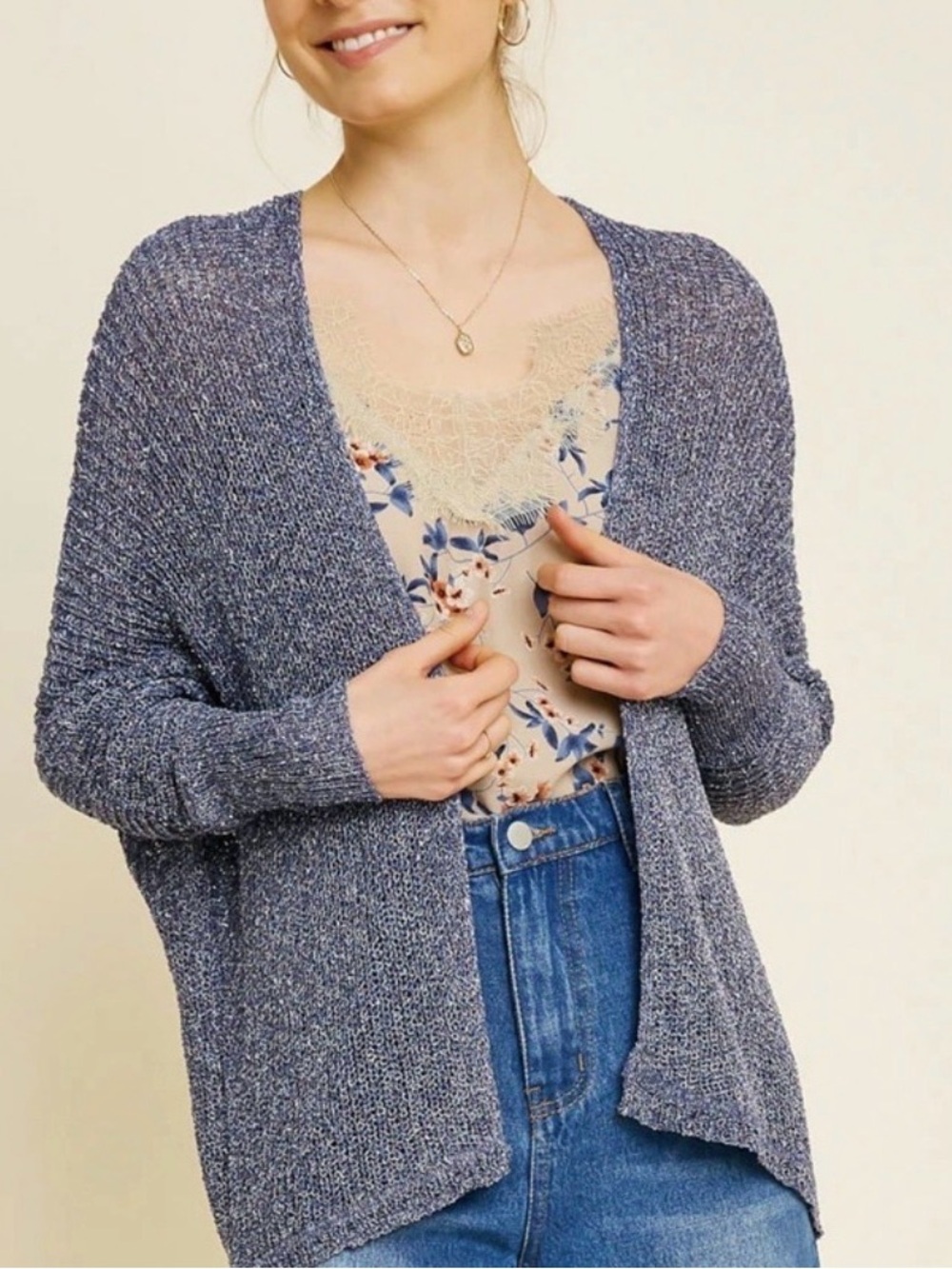 Hayden LA — Cozy Open-Front Heathered Blue Cardigan